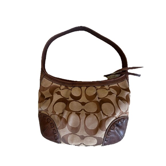 VGUC VTG Coach Ergo Signature Shoulder Hobo Purse Monogram Canvas Leather Brown - Picture 1 of 10
